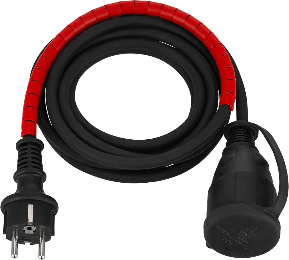 REV Verlängerungskabel 3m - mit Kabelschutz, Outdoor, 3600W, IP44, schwarz