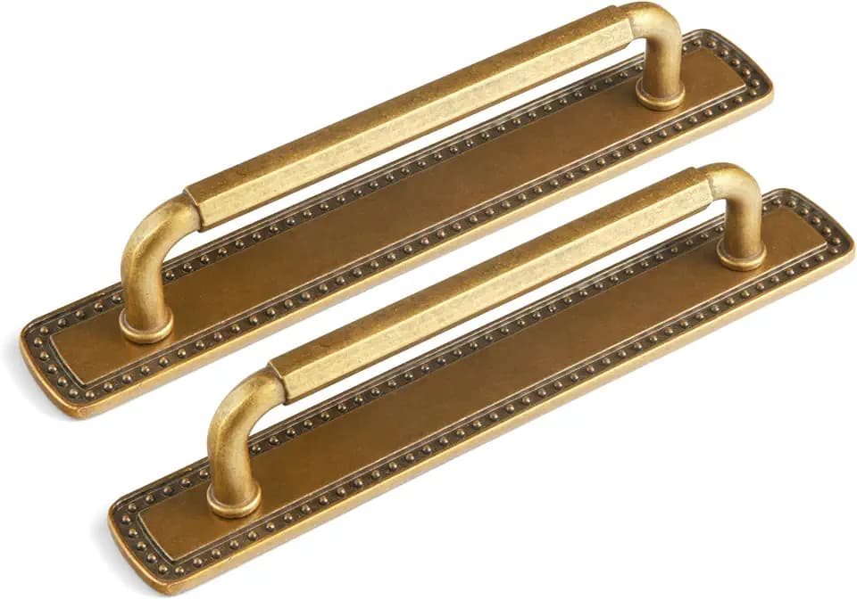 Goo-Ki 2 Pack Cabinet Pulls with Base Plate/Backplate, 5 Inch Hole Center Antique Brass Drawer Handles with Spacer Zinc Alloy Kitchen Bar Hardware