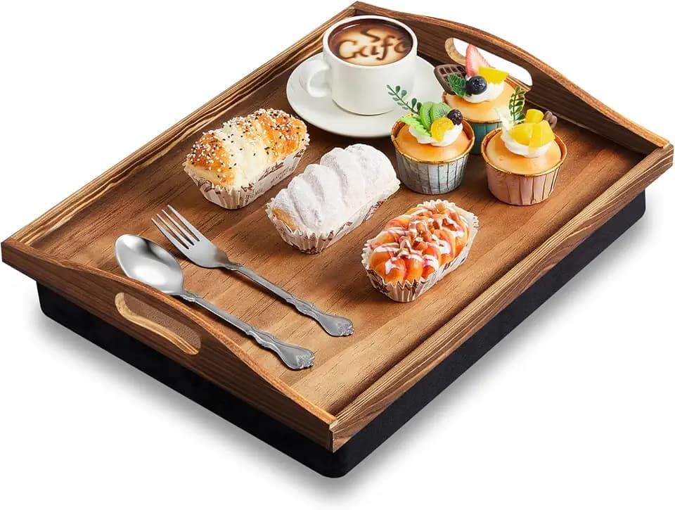 Tioncy 1 Pcs Bamboo Lap Tray with Detachable Pillow, Burn Color