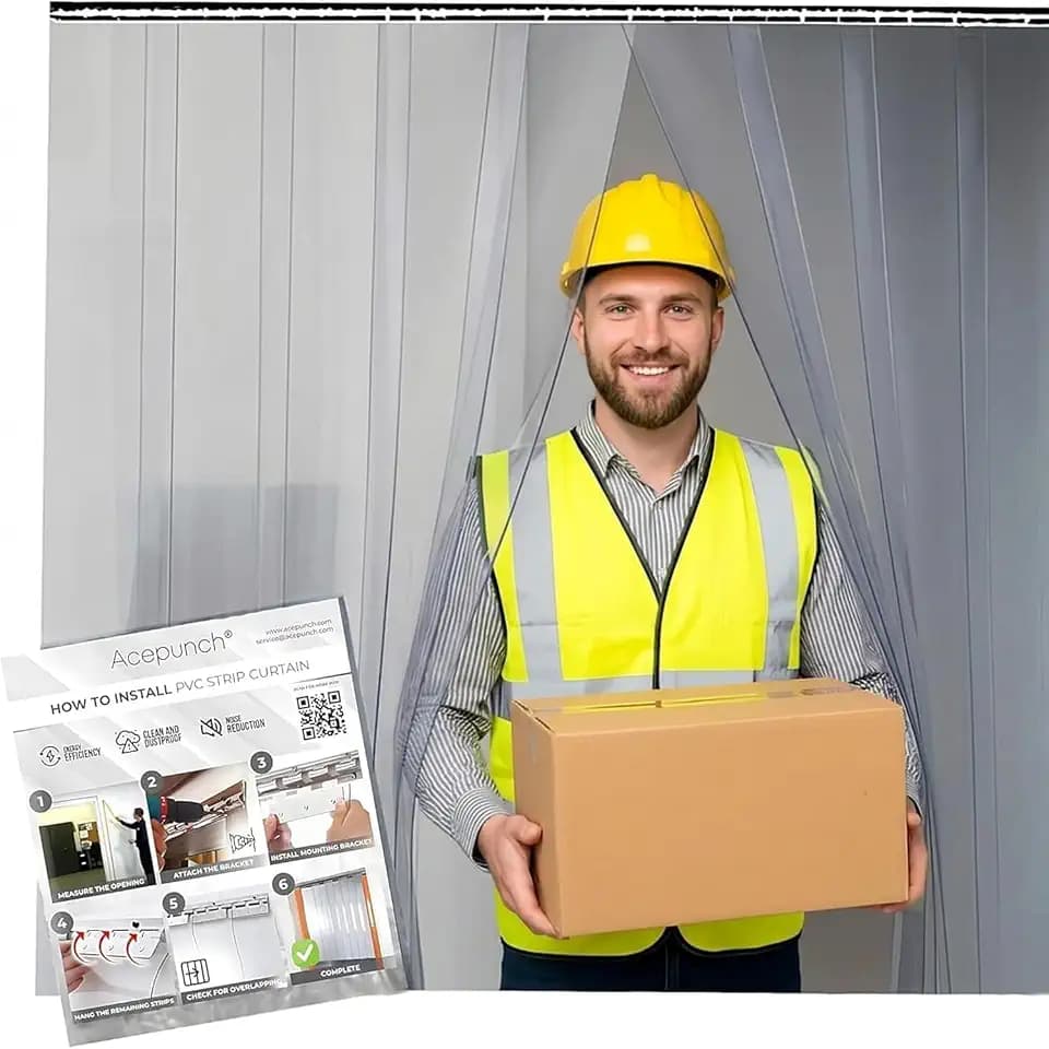 PVC Strip Curtain Kit for 4x7 ft Doorways, Pre-Cut Clear Strips (48Wx84H) with Mounting Rail & Hardware, 50% Overlap Vinyl Door Strips for Walk-in Cooler, Warehouse, Garage