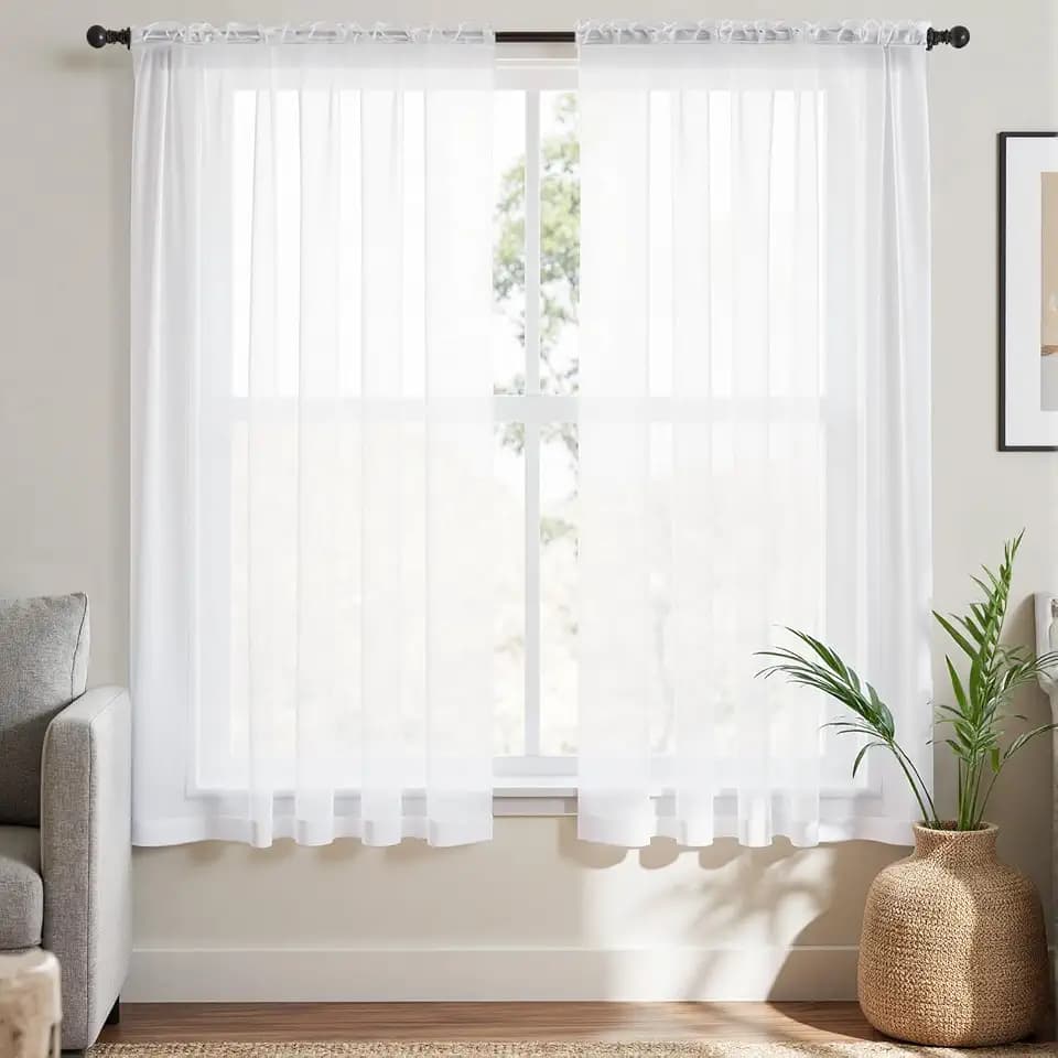 MIULEE Short White Sheer Curtains 45 Inches Long, 54 X 45 Inches, 2 Panels
