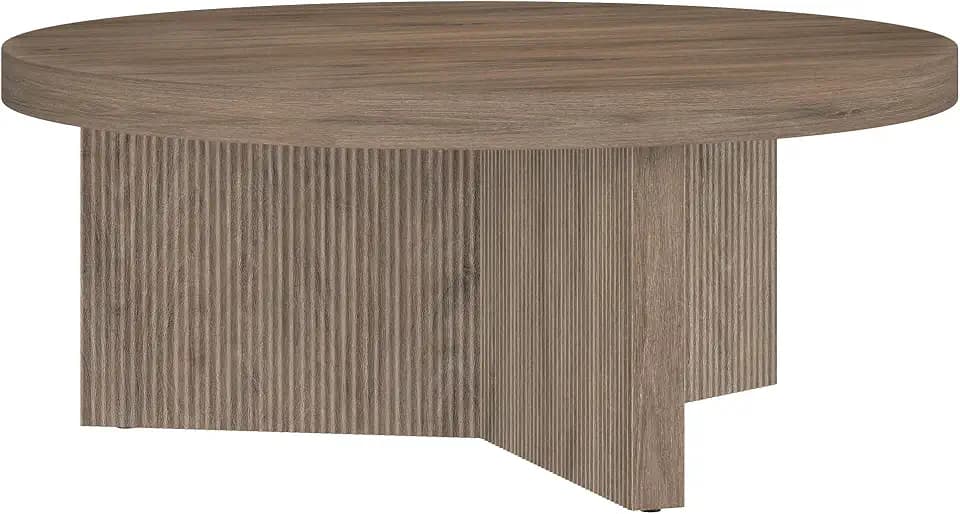 Henn&Hart 36" Scandinavian Fluted Coffee Table, Weathered Gray