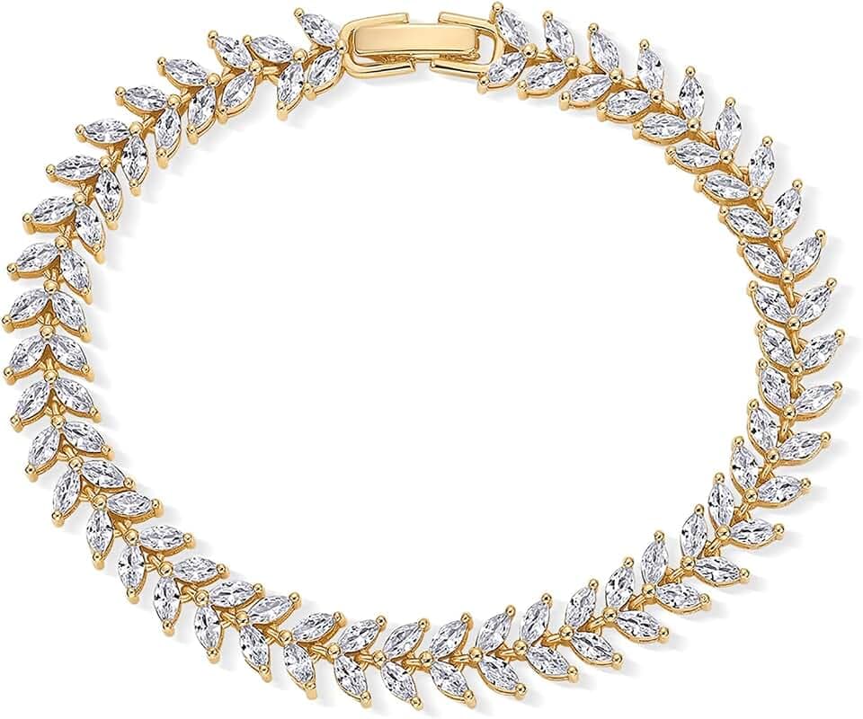 PAVOI 14K Gold Plated Marquise Cut Tennis Bracelet for Women, CZ Bracelets