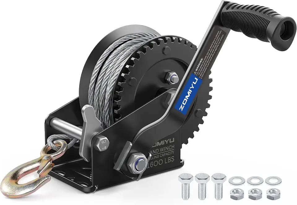 1600lb Boat Trailer Winch with Cable, Portable Hand Winch for Towing