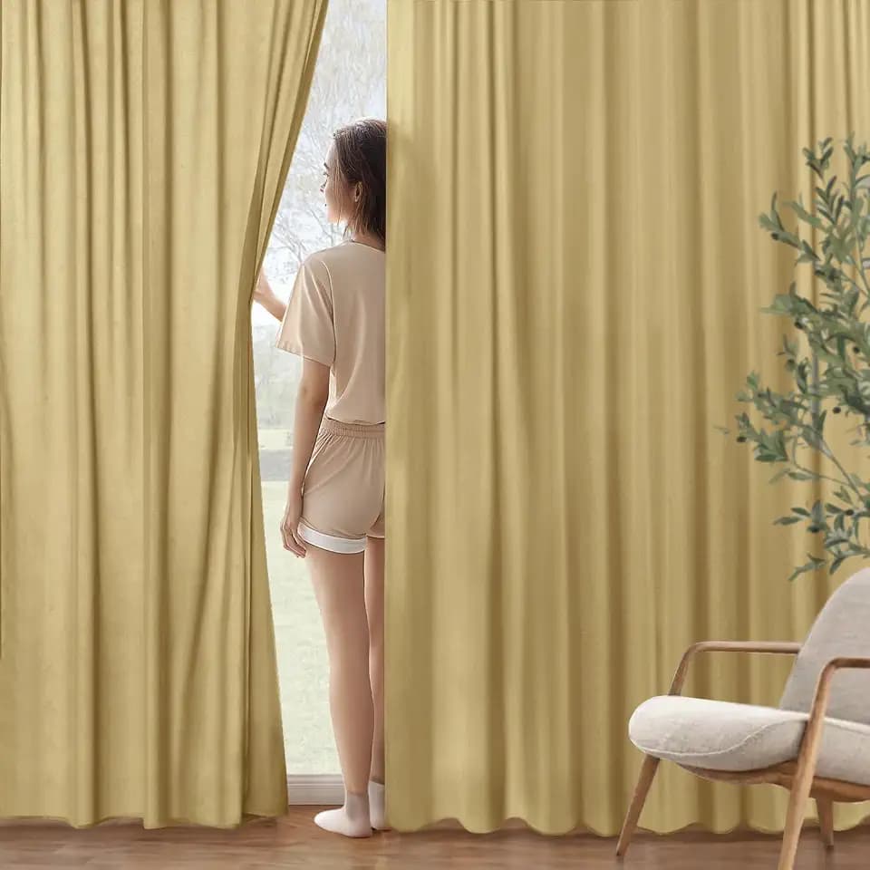 MIULEE Gold Semi Sheer Privacy Curtains Drapes 2 Panels 52W x 63L