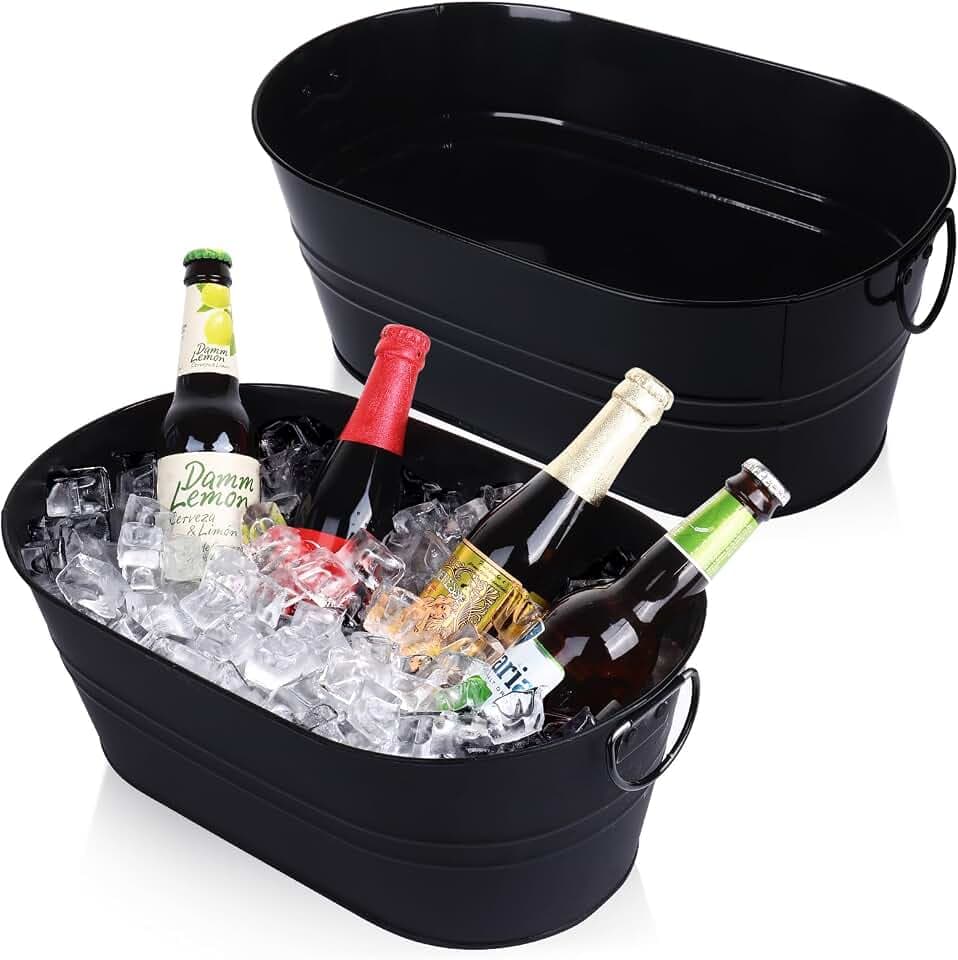 tchrules Galvanized Beverage Tubs, 2 Pack 3 Gallon Black Ice Buckets