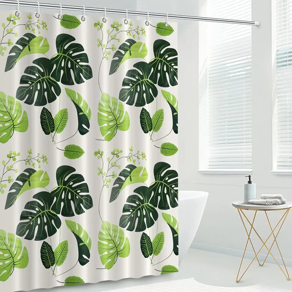 FYY Shower Curtain Liner, 72 Inch Waterproof PEVA Shower Curtain Liners with Metal Grommets and 12 Plastic Hooks Thick Bathroom Plastic Shower Curtain Liner-Leave