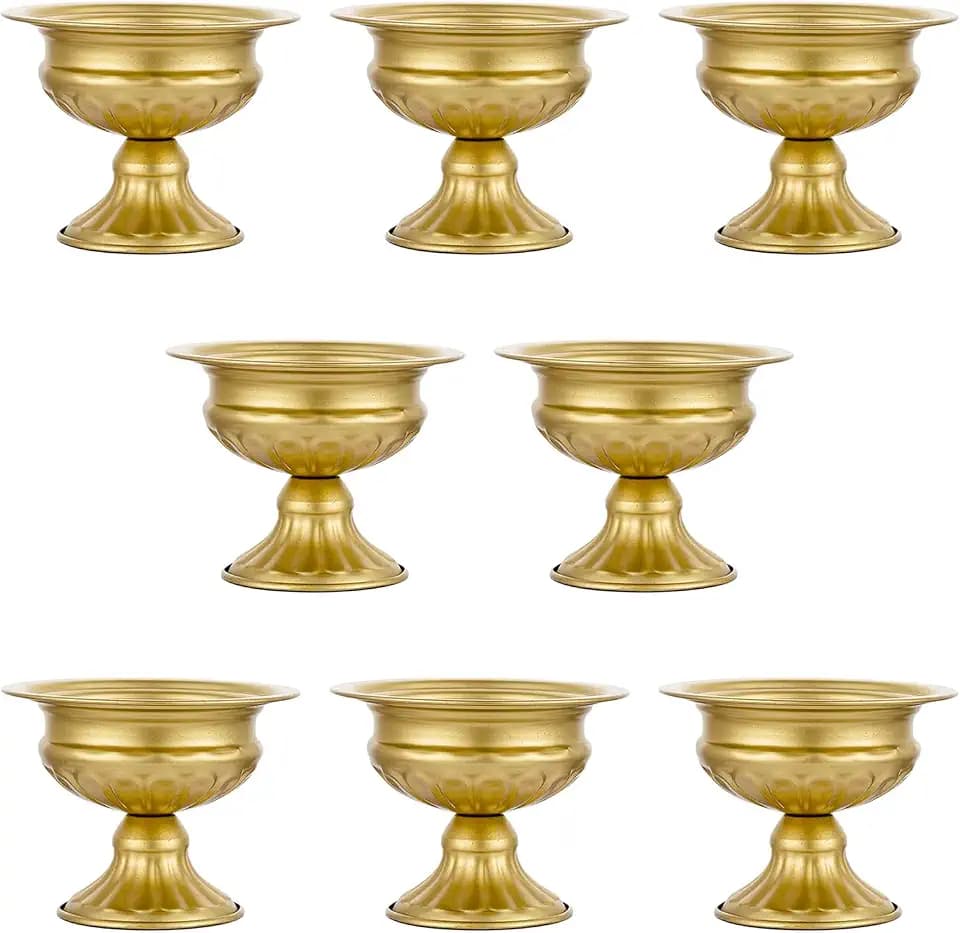 8Pcs Gold Compote Vases for Centerpieces, 4.7in Small Flower Vases