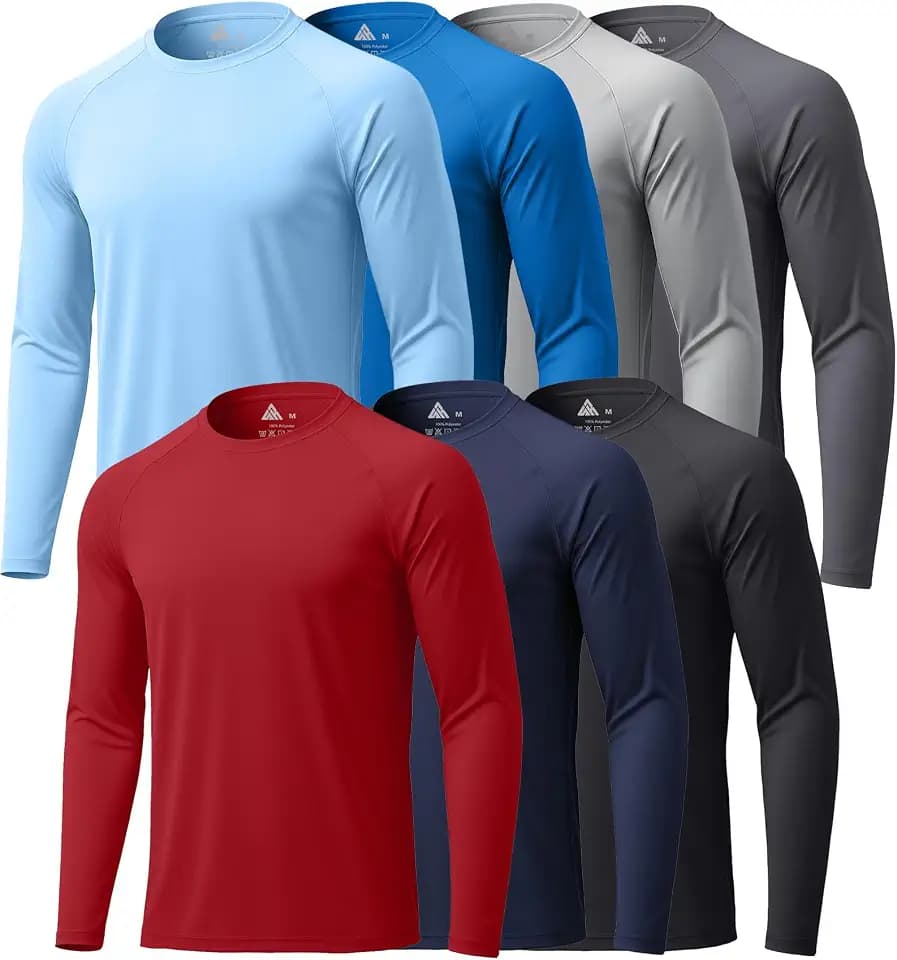 ZITY 7 Pack Long Sleeve Shirts for Mens UPF 50+ Fast Dry
