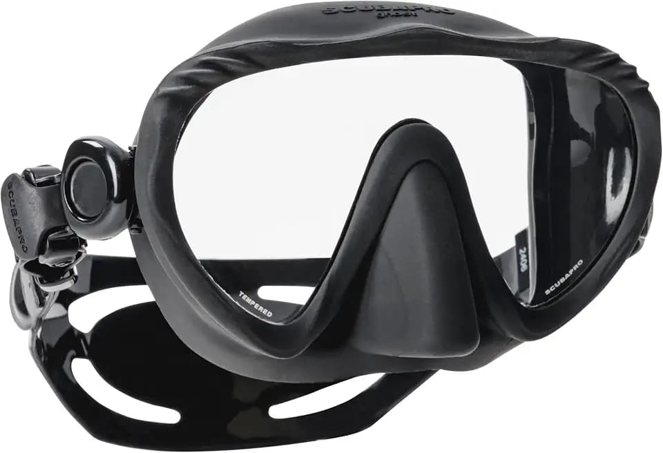 SCUBAPRO Ghost Scuba Dive Mask, Low-Volume Frameless Design w/Ultra Clear Single Lens, Silicone Skirt and Easy-Adjust Strap Buckles, Black