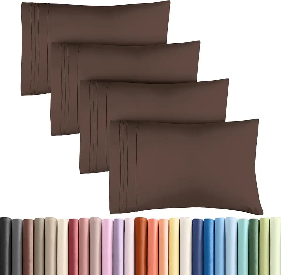 Queen Pillow Cases Set of 4 - Ultra Soft Cozy Pillowcase Covers - Brown