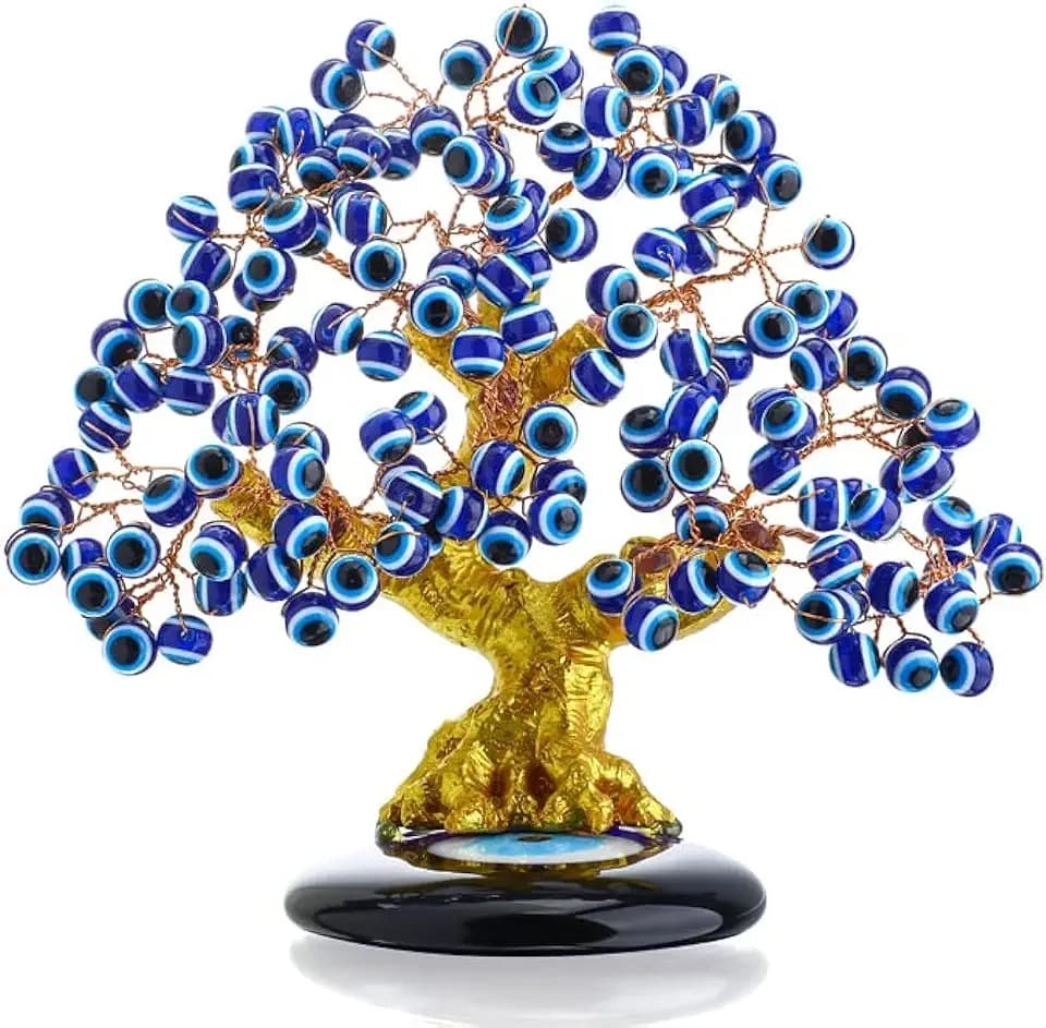 YU FENG 6.8" Turkish Nazar Blue Evil Eye Tree, Evil Eye Coaster Tree