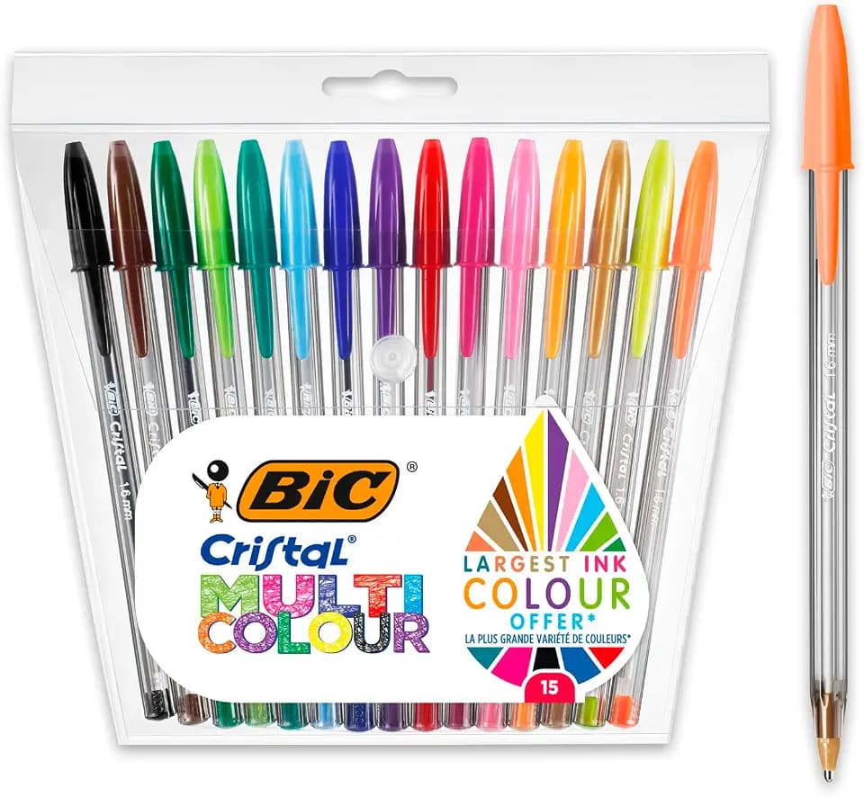 BIC Cristal Multicolour Kugelschreiber mit breiter Spitze - mehrfarbig, 15er Pack