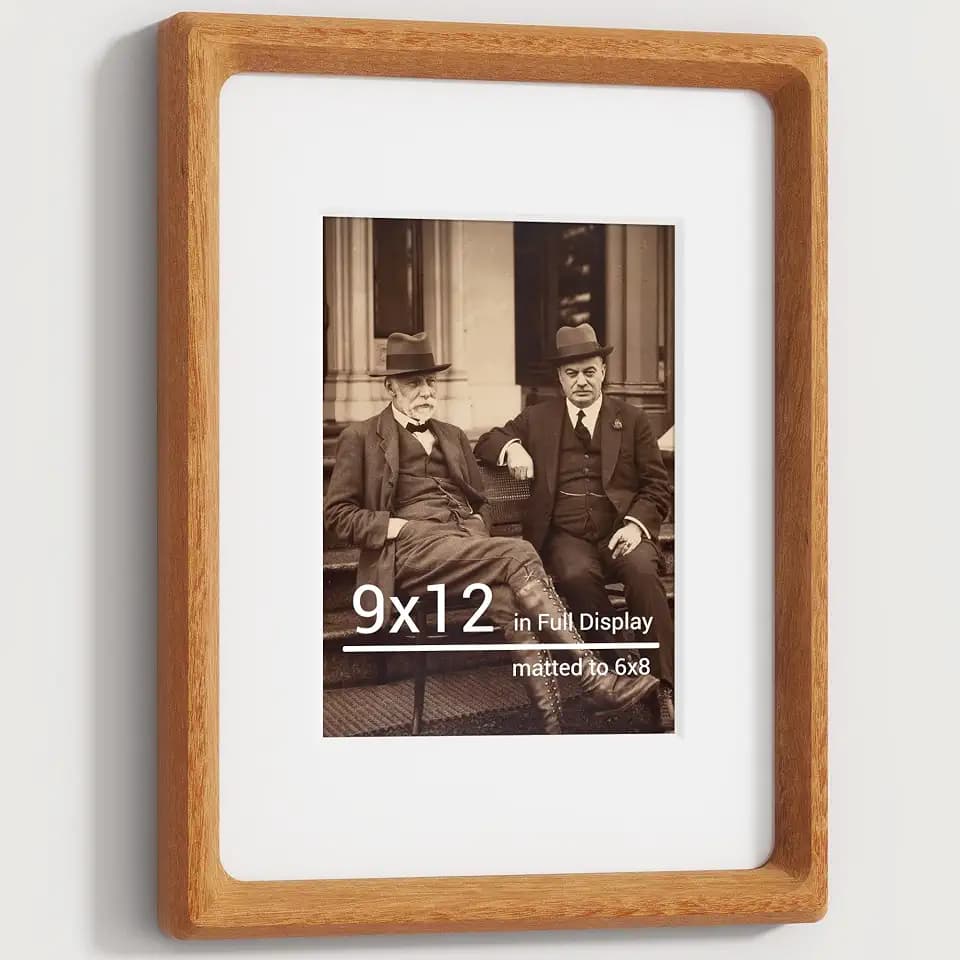 9x12 Picture Frames Natural Teak,Original Wood Hand Make Crafted Diploma Frame with Mat to 6x8 Graduation Picture Display,Family Picture,Wedding Picture,Photo,Certificate Tabletop & Wall Decoration