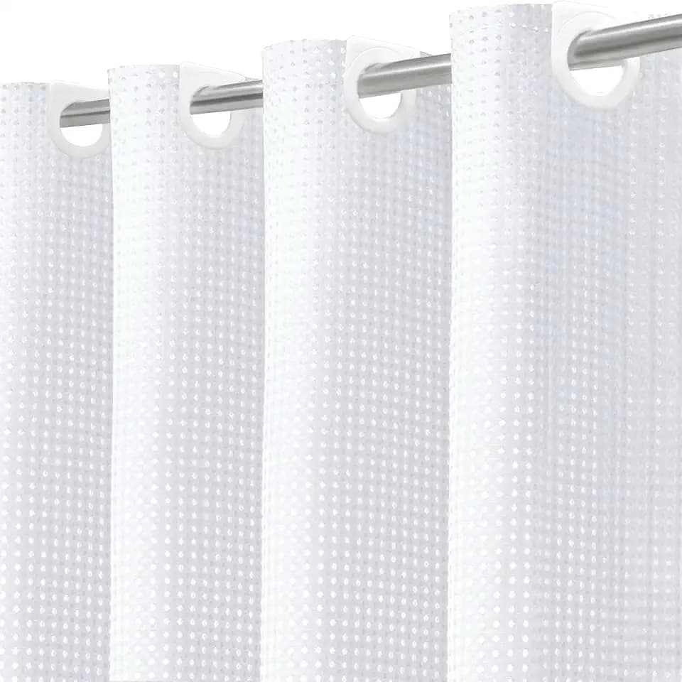 Inhousolu No Hook Shower Curtain with Removable Snap-in Liner, Waffle Weave 230 GSM Polyester, Weighted Hem, Water Repellent Washable, 72 x 78 Inch, White