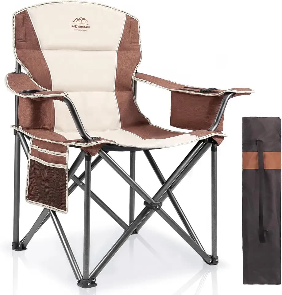 Oversized Padded Camping Chairs for Adults,Heavy Duty Support 400 Lbs,Folding Portable Lawn Chair w/Cup Holder,Cooler Bag,Side Pocket,Perfect for Outdoor Picnic,Hiking(Moca)