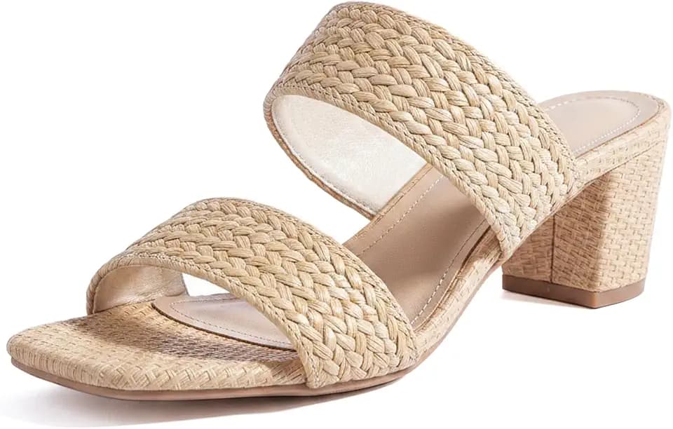 N.N.G Women Heels Sandals Braided Block Nude Summer Chunky Square Leather Woven Comfort Strappy Dress Casual Pumps Mules