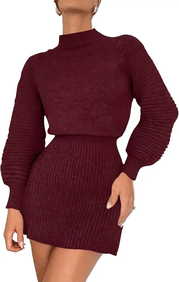 SKAYS Women's 2025 Turtle Neck Mini Sweater Dress Long Ribbed Sleeve Bodycon Knit Casual Winter Dress Cute Fall Outfits