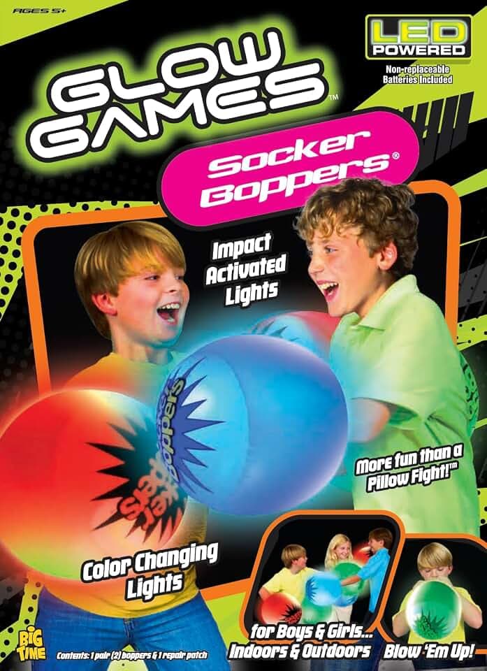 Socker Boppers Light Up Glow Games LED - One Pair Boppers – Impact Activated Light, Lights are Color Changing, Box and Bop, Durable Vinyl, Active Outlet that aids in Agility, Balance and Coordination