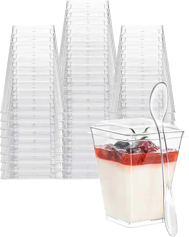 50 Pack 5oz Mini Dessert Cups with Soopns and Lids, Clear Dessert Bowls