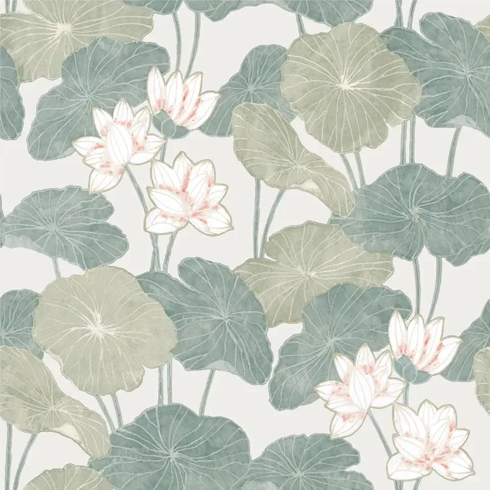 RoomMates Beige and Green Lily Pad Peel and Stick Wallpaper