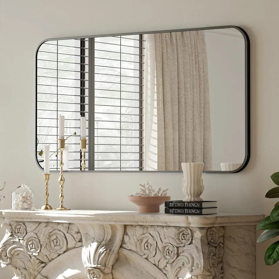 BEAUTYPEAK 30x48 Black Metal Frame Rectangle Vanity Mirror,Rounded Corners