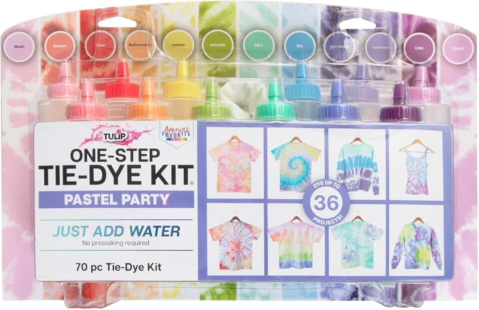 Tulip One-Step Tie-Dye Pastel Party Kit, Easy Large Group Activity, Permanent Designs for Fabric, 12 Colors
