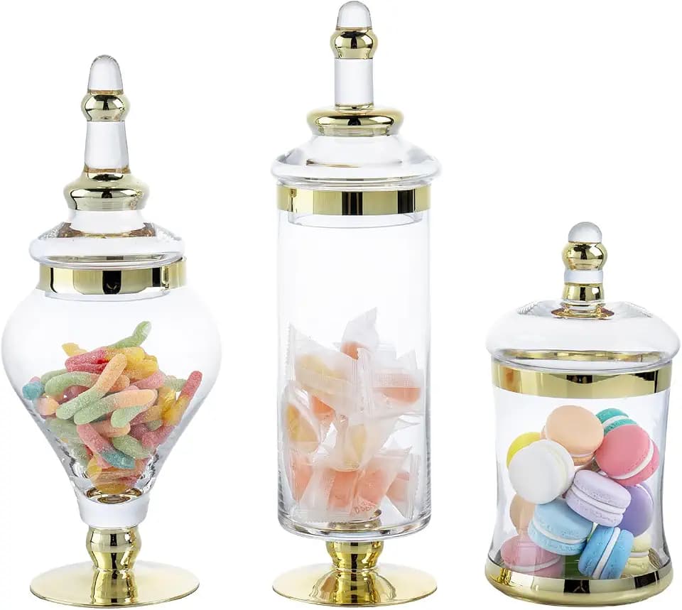 MyGift Set of 3 Clear Glass Apothecary Jars With Brass Tone Lids