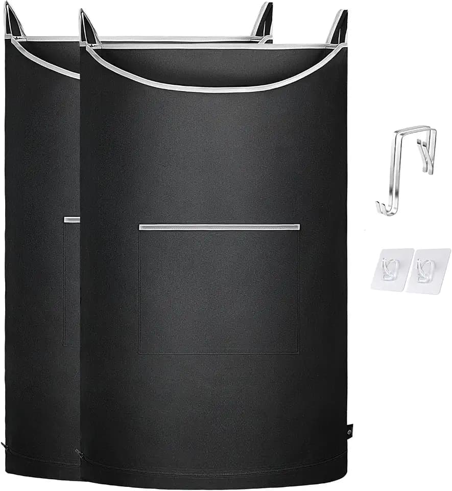 XL Hanging Laundry Hamper, 2PC-Black, Over Door/Wall Mount, Large Capacity, Modern Design, Durable, Waterproof