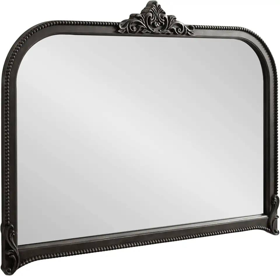Kate and Laurel Hubanks Vintage Decorative Wide Arched Mirror, 40 x 30, Black, Large Antique Statement Arch Mirror for Dresser or Mantel Home Decor Options