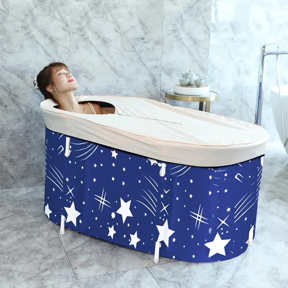 Foldable Bathtub for Adult Portable Soaking Bath Tub for Shower Large Blue