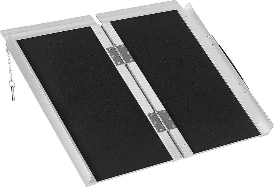 HOMCOM Rollstuhlrampe, Laderampe, rutschfest, faltbar, mit Sicherheitskanten, max. 270 kg, Maße: 60 x 73 x 5 cm, Aluminium, schwarz