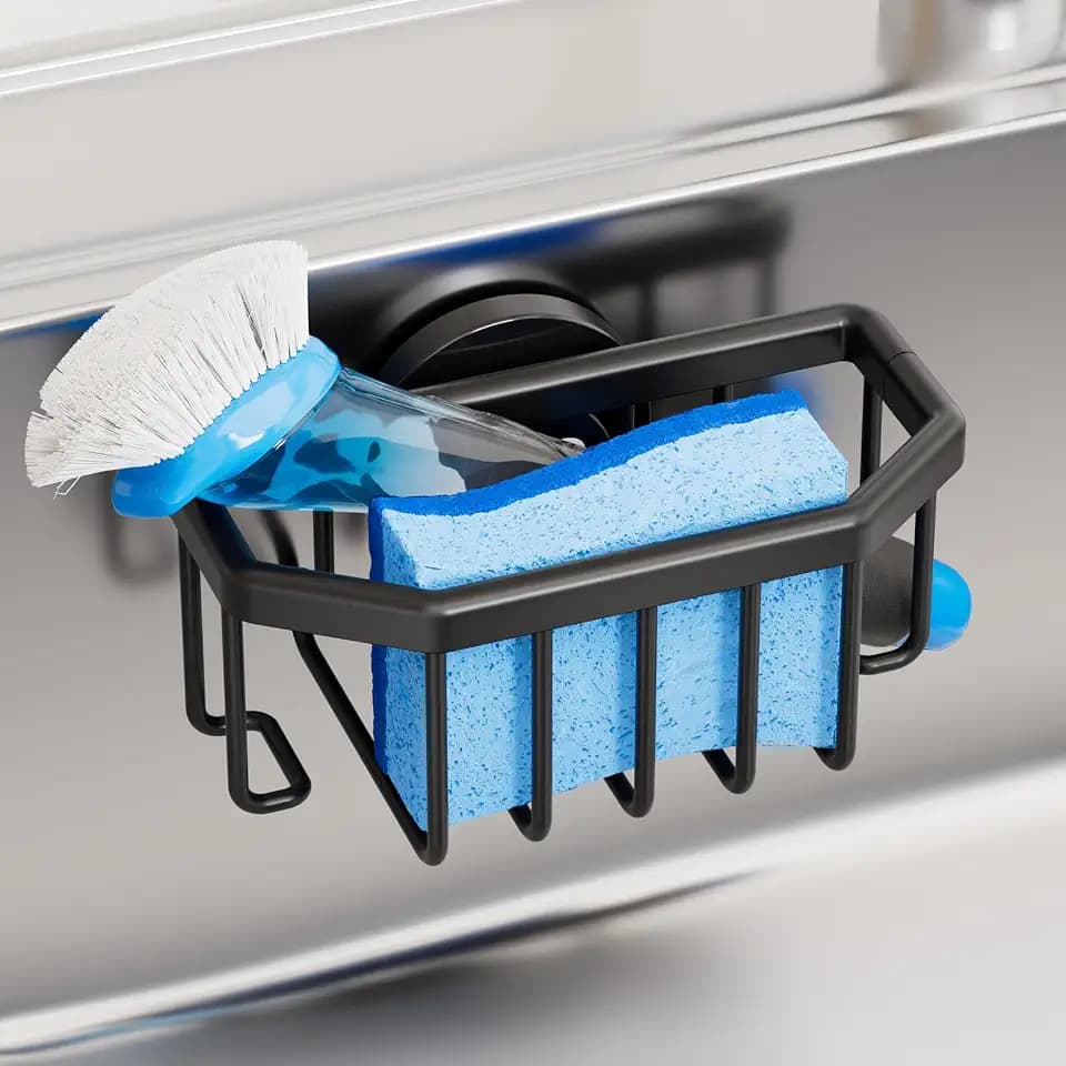 TAILI Sink Caddy with Strong Suction Cup, Sponge Holder for Sink-Black