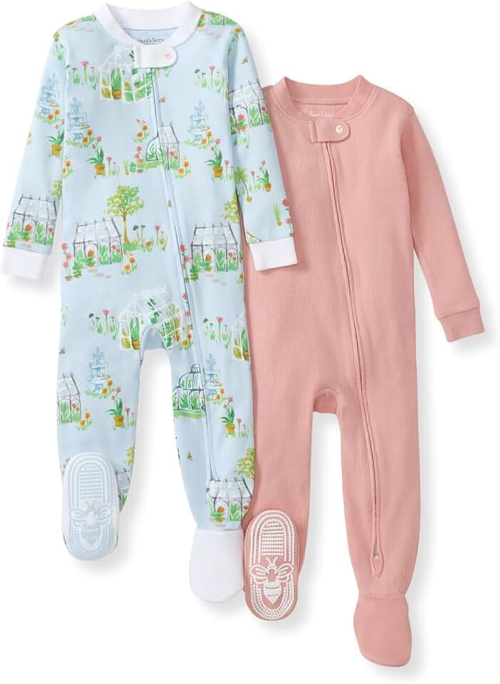 Burt's Bees Baby Girls Organic Cotton, Snug Fit Footed Sleeper Pajamas