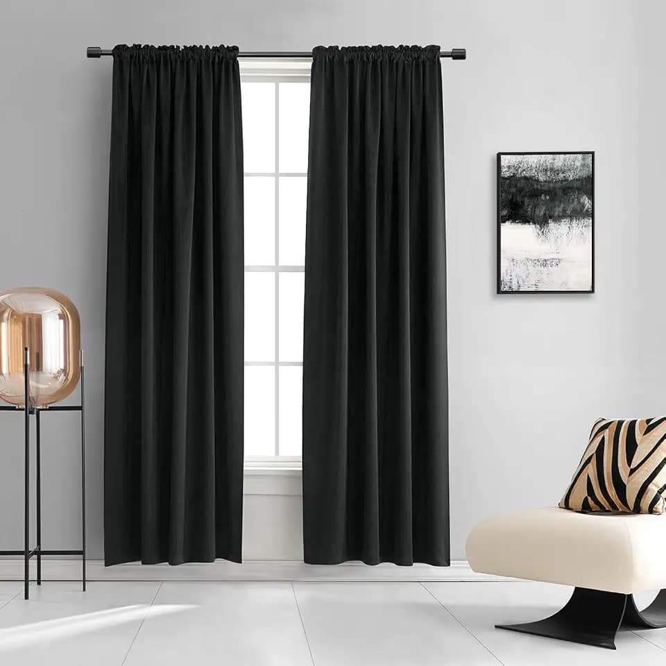 DONREN 99% Blackout Curtain Panels - Light Reducing Thermal Insulated Solid Blackout Curtains/Panels/Drapes for Living Room (Set of 2, 60 inches by 84 Inch, Black)
