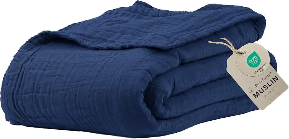 Salt Earth 100% Cotton Gauze 80"X90" Queen 4 Layered Blanket- Dress Blue