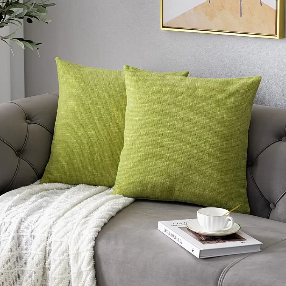 Anickal Large Chartreuse Green Pillow Covers 26x26 Inch Set of 2 Rustic Farmhouse Chenille Decorative Throw Pillow Covers Square Cushion Case for Home Sofa Couch Decoration
