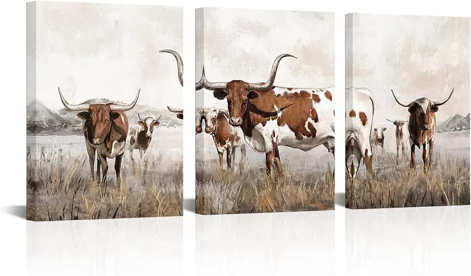 Visual Art Decor Longhorn Canvas Wall Art Decoration Pictures Gift for Bedroom Room Decorations Ready to Hang (Longhorn, 12x16x3)
