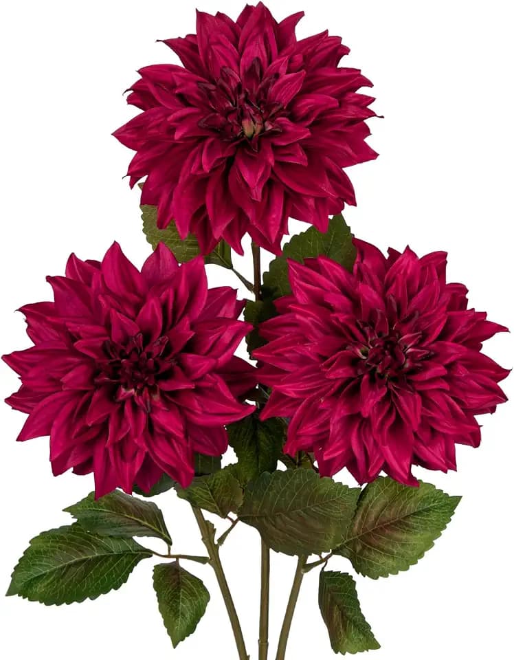 Hollyone 3Pcs Purple Red Fake Dahlia Flowers Fall Flowers Artificial for Decoration Silk Flower with Long Stem 28" Floral Arrangements Bouquets Autumn Faux Dahlias Centerpieces Fall Decor for Home