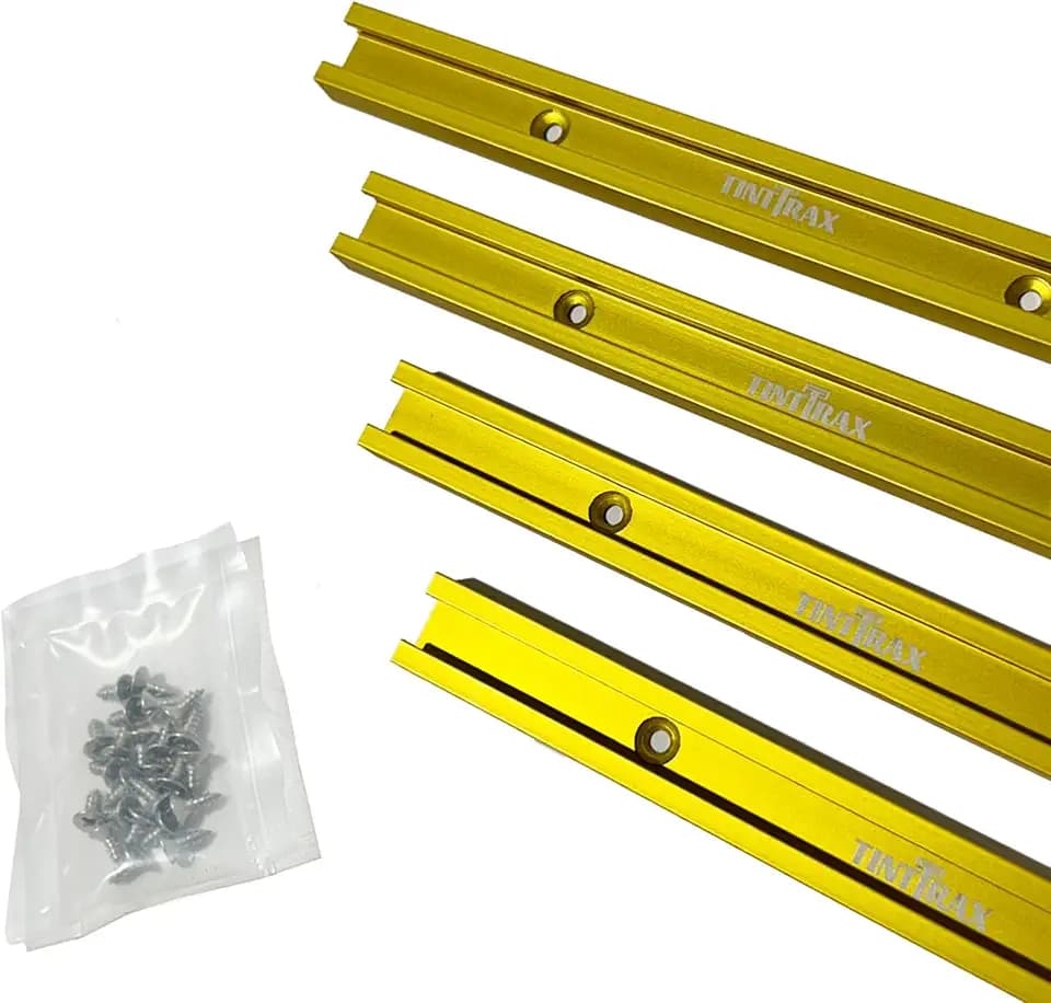 24" T Track Kit - Set of 4 Anodized Aluminum T-Track for Woodworking | Universal T Track Accessories | Multi T Track 4 Pack with Screws | Yellow
