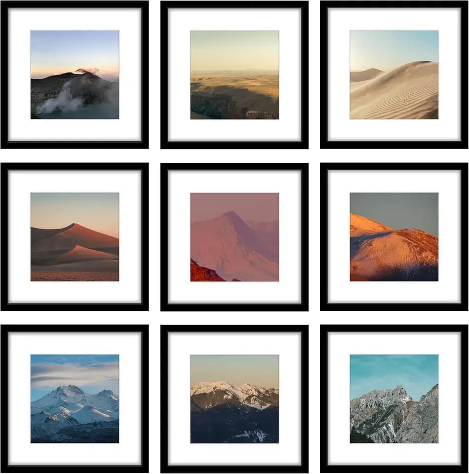 Wiscet 12x12 Picture Frame Set of 9, Gallery Wall Frame Set for Wall, Black