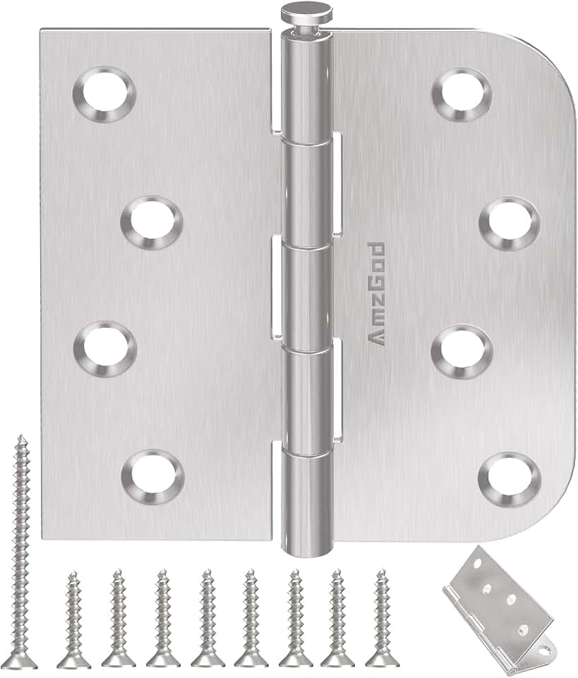 Brushed Nickel Door Hinges 4 Inch 18 Pack with Square & 5/8" Radius