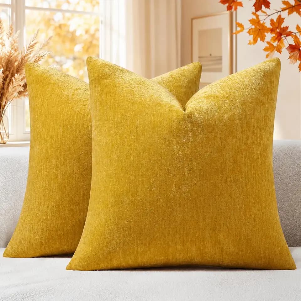 decorUhome Soft Chenille Mineral Yellow Throw Pillow Covers 16X16 Set of 2