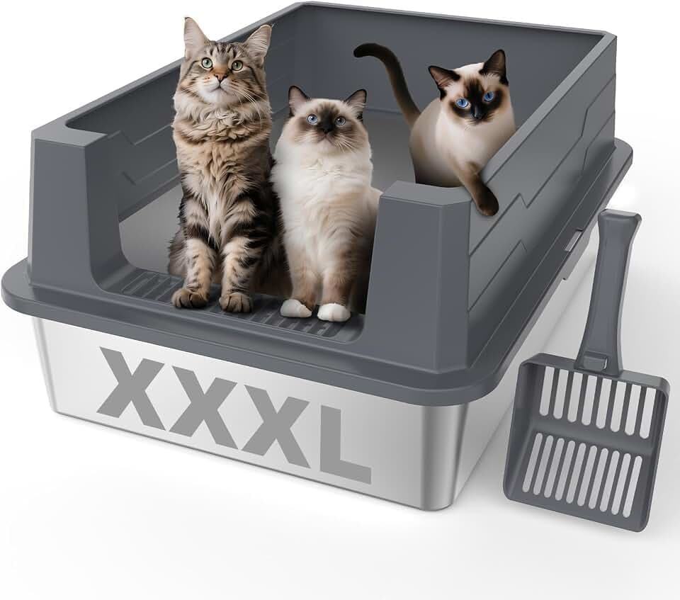 MIXJOY XXXL Katzenklo Edelstahl, Katzenklo Extra Groß 71x51x30 cm, Offene Katzentoilette Edelstahl Passend für Große Katzenrassen und Mehrkathenhaushalte, Großformatige Hochrand-Ausführung
