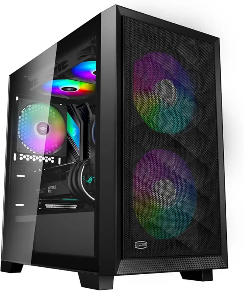 PCCOOLER CPS C3D310 M-ATX PC-Gehäuse mit Glasfenster, 2X 120mm ARGB-Lüfter, unterstützt 240/280mm Wasserkühlung, Staubfilter, SPCC-Stahl Schwarz