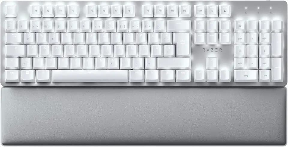Razer Pro Type Ultra - Kabellose Mechanische Tastatur für Maximale Produktivität (Gelbe geräuschlose & Lineare Schalter, Auflage aus Kunstleder, Multi-Device-Dongle, Bluetooth) QWERTZ DE-Layout | Weiß