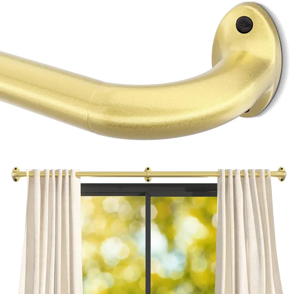 Adjustable Wrap Around Curtain Rod for Small Windows, 28-48 Inch, Gold