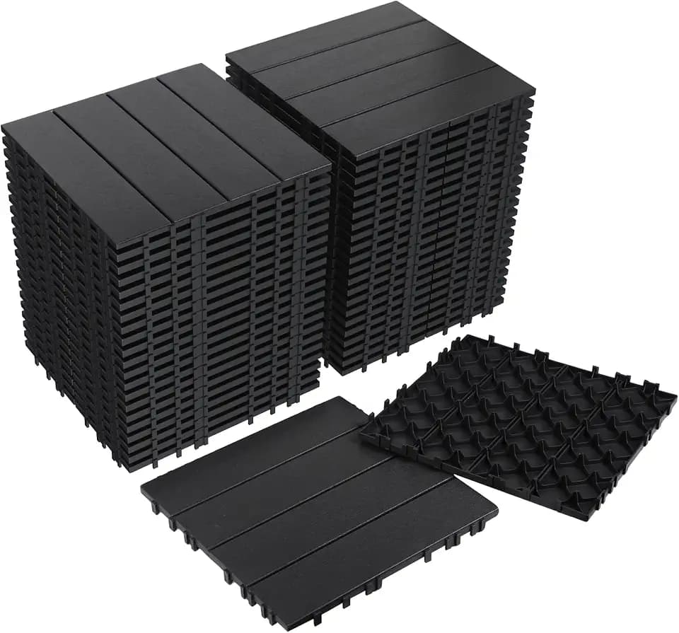 Neoaider 44PCS Plastic Interlocking Decking Tiles 12" x 12", Dark Grey