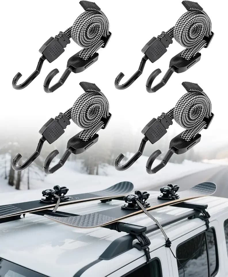 Bungee Cords with Hooks, Heavy-Duty Flat Bungy Cords with Metal Hook