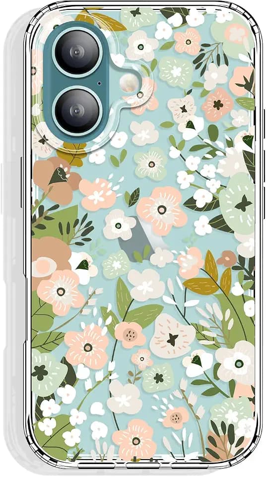 GYZYA for iPhone 16 Case Clear 6.1 Inch with Pattern Design, Protective Slim TPU Cover + Shockproof Bumper for Women and Girls (Fresh Flowers)
